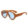 Modieuze oversized aviator zonnebril met oranje montuur en lichtblauwe glazen - Oranje Frame Blauwe Lenzen
