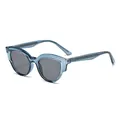 Blue translucent TR90 cat-eye sunglasses with dark grey lenses in 45-degree view - Transparent Grey Frame Grey Lens