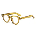 Montura de gafas Crown Panto ámbar miel con remaches plateados vista lateral - Régulier / Montura verde transparente Lentes transparentes (Anti-luz azul)