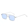 Occhiali da sole quadrati in metallo argento con lenti azzurre e doppio ponte trendy - Montatura Argento Lente Blu