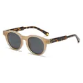 Retro round polarized sunglasses with champagne frame and tortoiseshell temples - Champagne Frame Grey Lenses