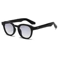 Classic black oval sunglasses with light purple gradient lenses and silver rivet studs - Regular / Bright Black Frame Light Double Gray Lens