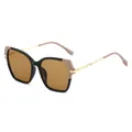 Lunettes de soleil carrées tendance pour femmes noir et beige avec branches en métal - Monture Noire Verres Thé