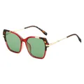 Modieuze oversized vierkante zonnebril met schildpadmontuur en gouden metalen poten - Rood Frame Donkergroene Glazen