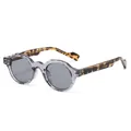 Retro round TR90 sunglasses with translucent purple frames and tortoiseshell temples - C5 Grey Frame Leopard Legs Light Grey Lens
