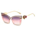 Modieuze vierkante cat-eye zonnebril met kleurverloopglazen en hartvormige metalen veren - Grijs Roze Frame Grijs Roze Glazen
