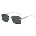 Modische randlose quadratische Sonnenbrille mit Punk-Metall-Spikes und grauen Gläsern - Silberner Rahmen Graue Gläser