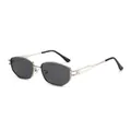 Polygonal gold metal sunglasses with dark gray lenses in a stylish 45-degree side view - Silver Frame Grey Lens