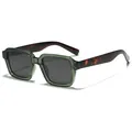 Vintage square sunglasses with translucent olive green frames and tortoiseshell temples - C6 Bright Transparent Green Frame Black Gray Lens