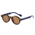 Retro TR90 round sunglasses with tortoise frame, brown lenses and navy blue temples - C6 Leopard Frame Blue Legs Brown Lens