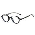 Retro black TR90 oval sunglasses with silver diamond rivets and blue light lenses - Black Frame Clear Lens