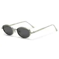 Retro steampunk metal round sunglasses with oval frames and dark lenses on white background - Oval Frame (3206) / Silver Frame Black Grey Lens