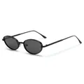 Vintage steampunk oval metal sunglasses with horizontal ribbing and black tinted lenses - Oval Frame (3206) / Black Frame Black Grey Lens
