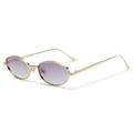 Retro steampunk oval metal sunglasses with gold textured frames and purple gradient lenses - Oval Frame (3206) / Gold Frame Gradient Grey