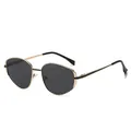 Moderne Polygonale Metall-Sonnenbrille mit Gold-Schwarzem Rahmen und Gläsern - Goldener Rahmen Graue Gläser