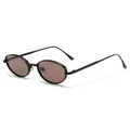 Retro steampunk round metal sunglasses with black frame and brown lenses shown in 45-degree angle - Oval Frame (3206) / Black Frame Tea Lens