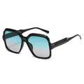 Oversized square retro sunglasses with black frame and blue-purple gradient lenses - Black Frame Green Pink Lens