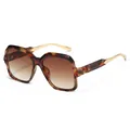 Vintage tortoiseshell square frame sunglasses with gold metal temples and gradient lenses - Tortoiseshell Frame Tea Lens