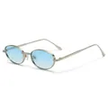 Retro steampunk round metal sunglasses with gradient blue lenses and light gold frames - Oval Frame (3206) / Silver Frame Gradient Blue