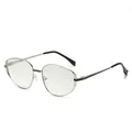 Silberne Metall-Sonnenbrille mit Polygon-Rahmen und transparenten Brillengläsern - Silberner Rahmen Verlaufen Hellweiße Spiegelgläser