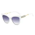 Lunettes de soleil œil de chat, monture blanche, verres dégradés violets et branches dorées - Monture Blanche Gris Dégradé