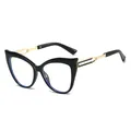 Lunettes de soleil œil de chat chic avec monture noire et branches dorées géométriques - Monture Noire Verre Transparent