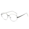 Silberne geometrische Metall-Sonnenbrille mit dünnem Rahmen und schwarzen Akzenten - Silberrahmen Klare Gläser