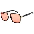 Retro square sunglasses with light orange lenses and black gold double bridge frame - Black Gold Frame Orange Lens
