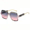Retro square oversized sunglasses with gradient pink frame and slim gold metal temples - Gray Tortoise Frame Gray Pink Lens