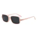 Fashionable square pink translucent sunglasses with dark gray lenses and metal rivets - Pink Frame Dark Grey Lens