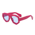 Lunettes de soleil géométriques avec monture rose épaisse et verres bleu clair - Monture Rose Rouge Verres Bleus