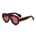 Lunettes de soleil polygonales avec monture géométrique bordeaux et verres teintés rose - Monture Rouge Jujube Verres Rouges