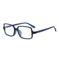Occhiali da sole retrò quadrati con montura blu scuro traslucida e design minimalista chic - Montatura Blu Lenti Bianche