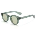 Sage green round frame retro sunglasses with matte finish and silver metal accents - Matte Green / Green