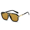 Classic pilot sunglasses with black frame, gold bridge detail and amber lenses - Black Frame Tea Lens