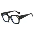 Lunettes de soleil noires hexagonales pour femmes avec rivets dorés chic - Monture Noire Verre Transparent