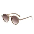 Retro round sunglasses with double-bridge metal bar and gradient tea lenses in cream - Solid Coffee Frame Gradient Tea Lens