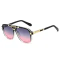 Retro pilot sunglasses with black frame and purple gradient lenses for sun protection - Black Pink Frame Grey Pink Lens