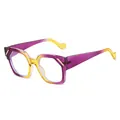 Lunettes de soleil œil de chat polygone avec verres dégradés violet et jaune et V doré - Monture Violette Verres Transparents