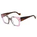 Lunettes de soleil œil de chat polygone rose et écaille avec accents dorés en V - Léopard Rose Blanc