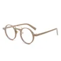 Retro round khaki eyewear frame with gold metal bridge and adjustable nose pads - Solid Coffee Frame Clear Lens
