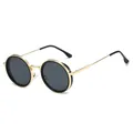 Lunettes de soleil rondes rétro avec monture en métal doré et bordure noire - Monture Or Verres Noir Gris