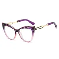 Lunettes de soleil œil de chat avec monture dégradé violet et branches dorées ajourées - Écaille Violette Rose Verres Transparents