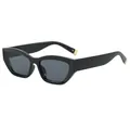 Retro black cat-eye sunglasses with thick frames and gold metal accents on white background - Black Frame Grey Lens