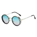 Lunettes de soleil rondes rétro avec monture dorée et verres dégradés bleu-violet - Monture Noire Verres Vert Rose