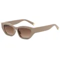 Retro cat-eye sunglasses in beige with gradient brown lenses and gold temple accents - Coffee Frame Tea Lens
