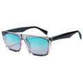 Gray translucent square frame sunglasses with black temples and gradient lenses - Gray Pink Gradient Frame Blue Pink Gradient Lens