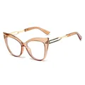Lunettes œil de chat monture ambre avec branches métalliques dorées élégantes - Monture Thé Clair Verres Transparents