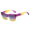 Fashionable square sunglasses with purple-yellow gradient frame and dark grey lenses - Purple Yellow Gradient Grey Lens