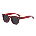 Classic retro round burgundy sunglasses with small frames and silver decorative studs - Red Frame Grey Lens